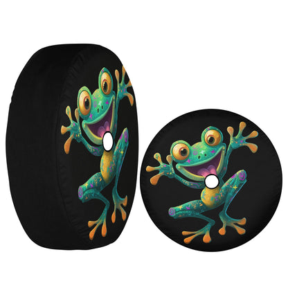Funny Frog Spare Tire Cover, Goofy Green Retro Black Wheel Auto Back Up Camera Hole Rear Unique Design Funny Spare RV Trailer Camper