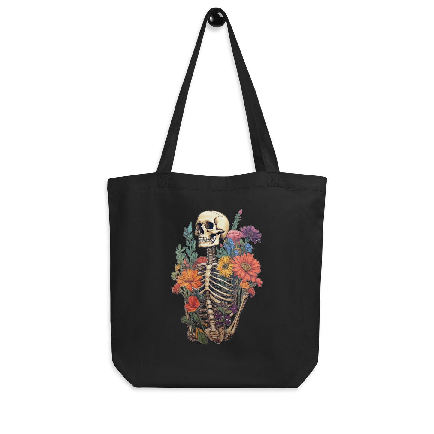 Skeleton Flowers Tote Bag, Floral Cute Organic Cotton Designer Travel Reusable Aesthetic Shoulder Med Science Student Bag Starcove Fashion