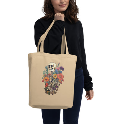 Skeleton Flowers Tote Bag, Floral Cute Organic Cotton Designer Travel Reusable Aesthetic Shoulder Med Science Student Bag Starcove Fashion