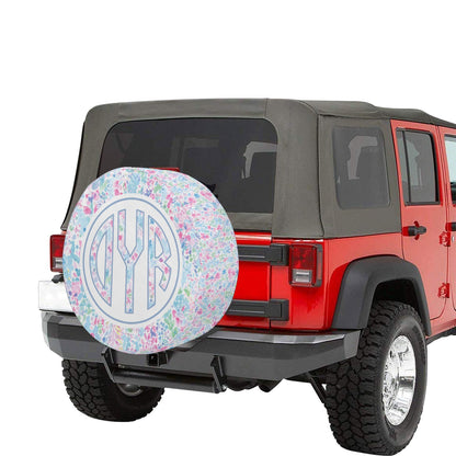 Monogram Custom Spare Tire Cover, Personalized Pink White Floral Paint Wheel Backup Camera Hole Camping RV Back Women Trailer Waterproof - Starcove Fashion