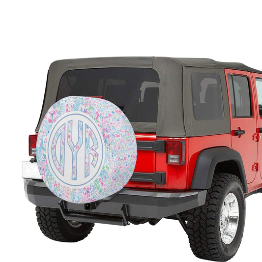 Monogram Custom Spare Tire Cover, Personalized Pink White Floral Paint Wheel Backup Camera Hole Camping RV Back Women Trailer Waterproof - Starcove Fashion