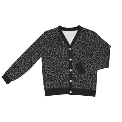 Black Leopard Cardigan Women, Grey Animal Print Cheetah Sweatshirt Sweater Long Sleeve Plus Size V Neck Lightweight Button Up Designer