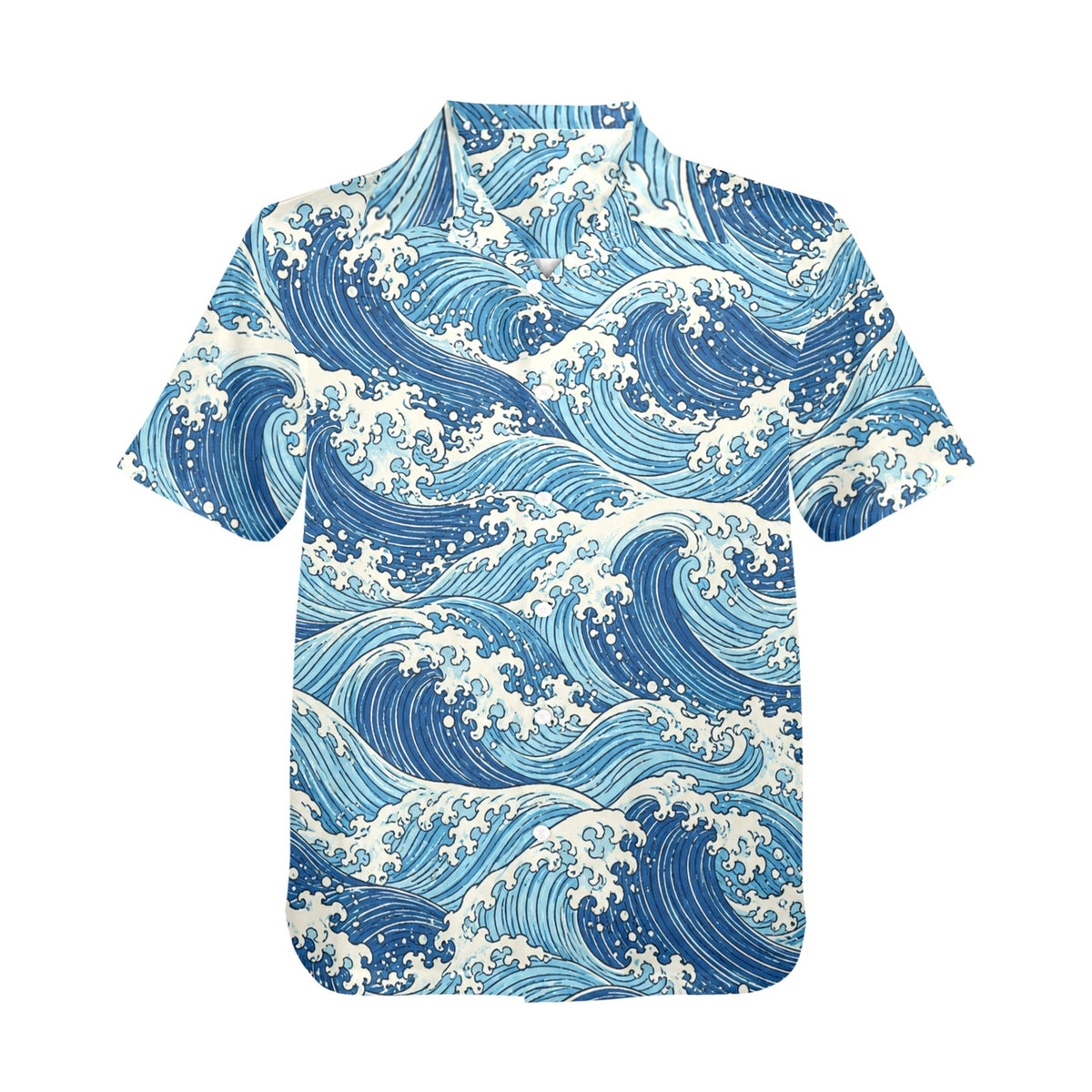 Blue wave Hawaiian Men Shirt, Japanese Ocean Sea Indigo Surf Beach Vintage Aloha Hawaii Tropical Plus Size Guys Button Down Vacation