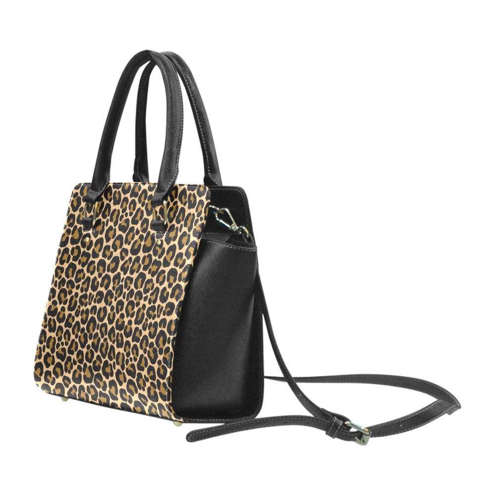 Leopard Purse Handbag, Animal Print Cheetah Brown Vegan Leather Designer Women Gift Satchel Top Zip Handle Bag Shoulder Crossbody Strap