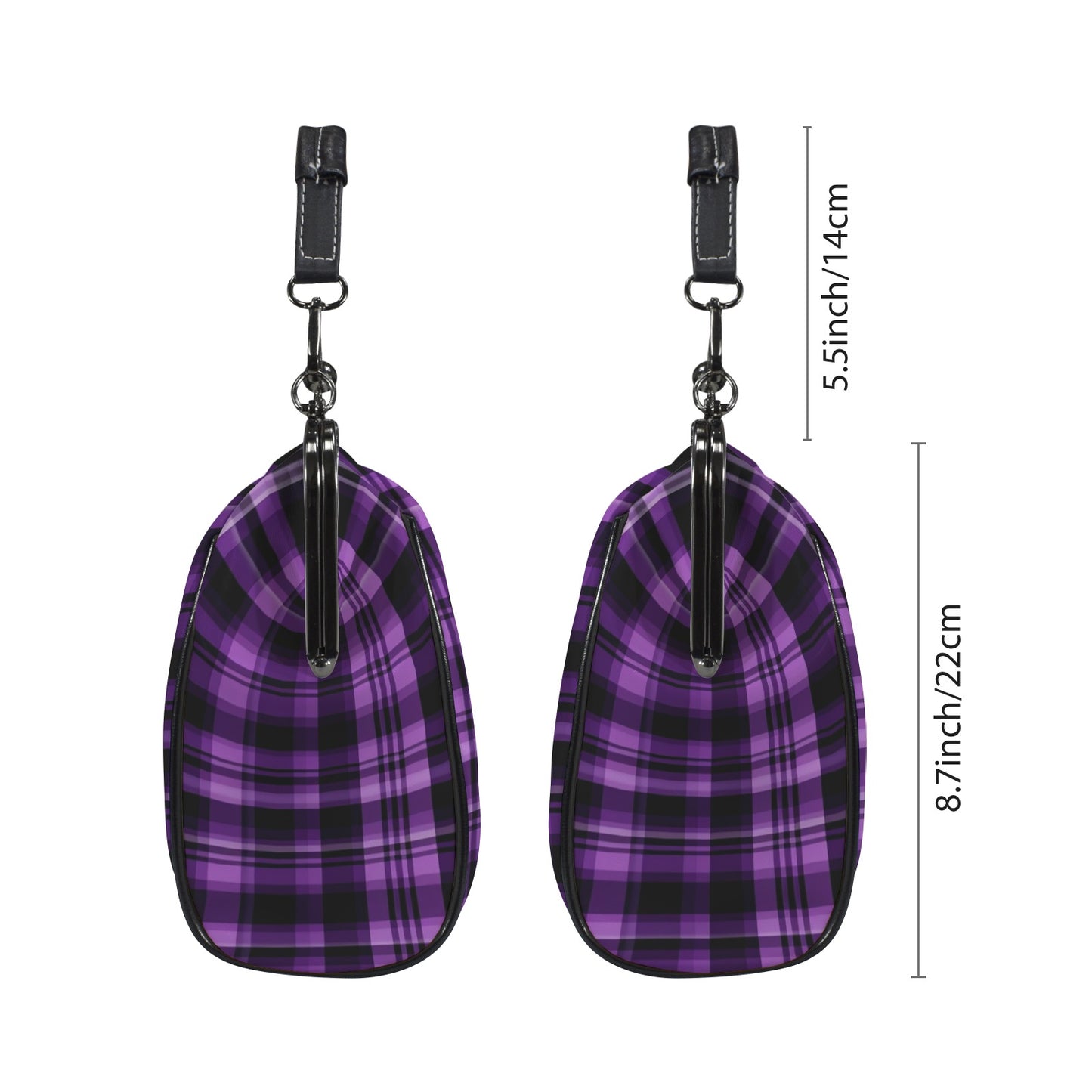 Purple Kiss Lock Purse Handbag, Plaid Tartan Print Vegan Leather Vintage Designer Shoulder Crossbody Top Handle Clasp Bag - Starcove Fashion