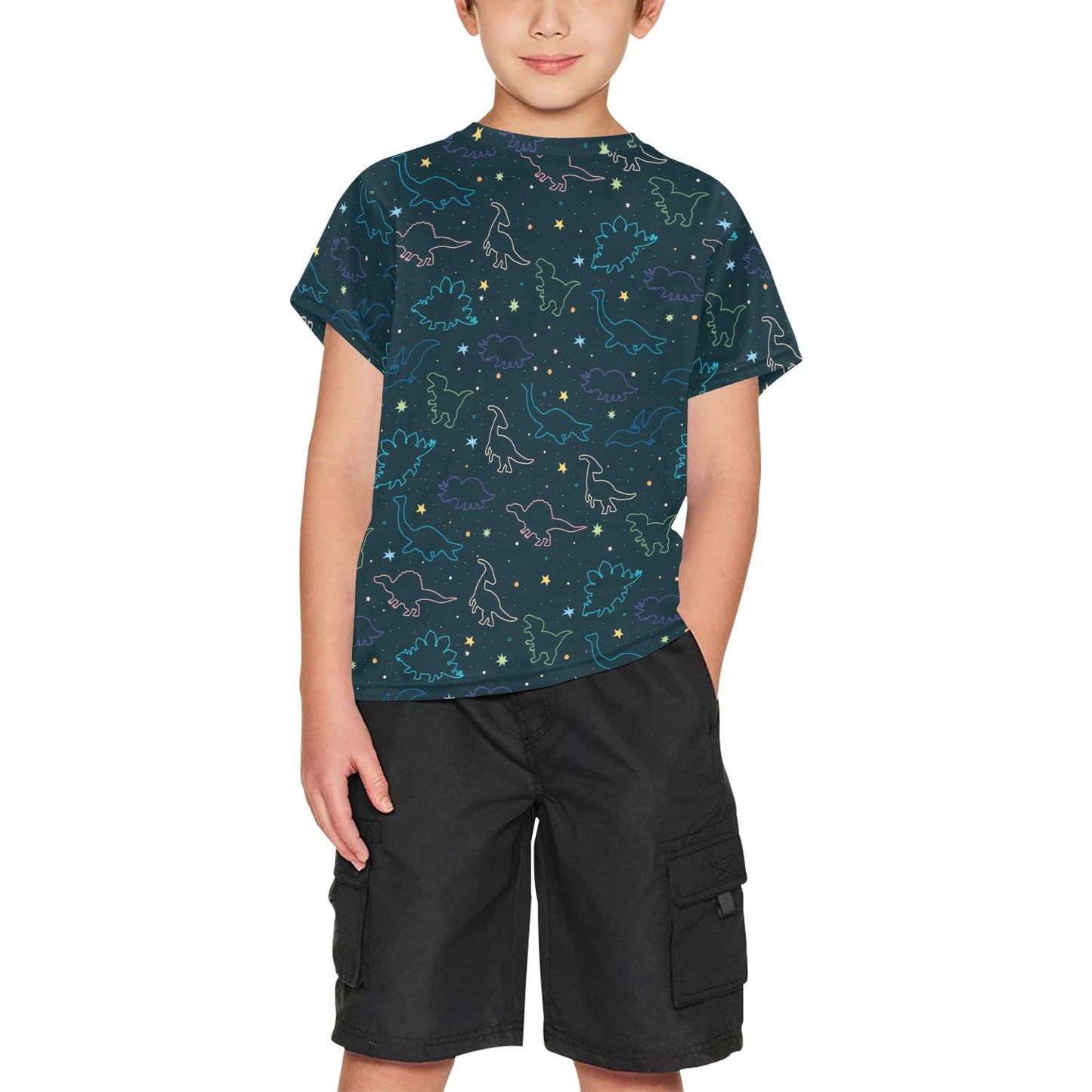 Dinosaur Kids Tshirt, T-Rex Green Dino Boys Girls Children Youth Teens Teenager Cool Graphic Crewneck Tee Short Sleeve Shirt Summer Top