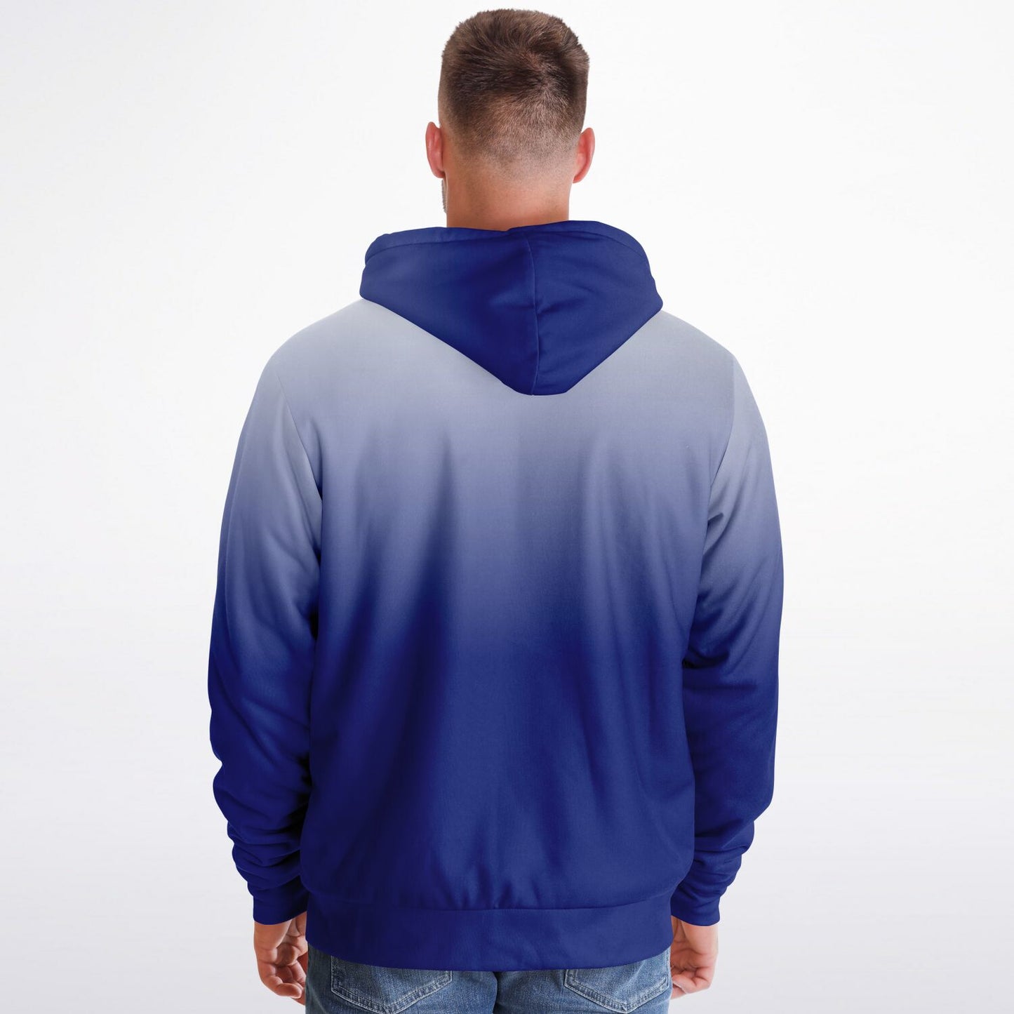 Blue White Ombre Zip Up Fleece Lined Hoodie, Tie Dye Gradient Heavyweight Full Zipper Pocket Men Women Unisex Hooded Sweatshirt Jacket