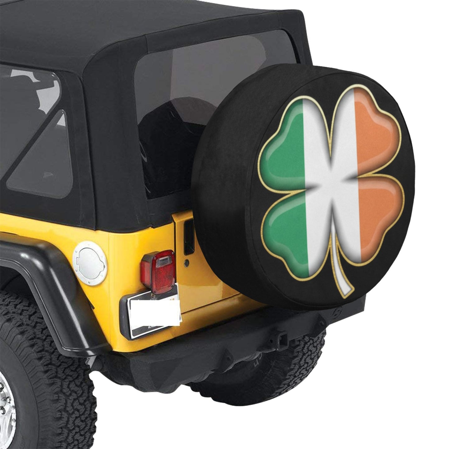 Irish Flag Spare Tire Cover, Shamrock Green White Orange Backup Camera Hole Wheel Rear Extra Unique RV Back Cars RV Trailer Campers