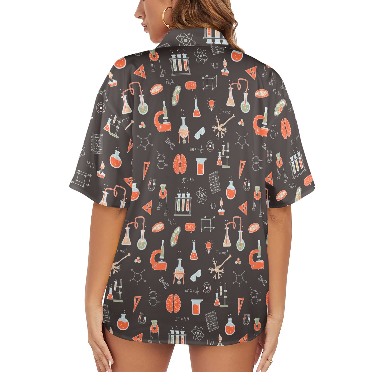 Science Geek Women Hawaiian shirt, Medicine Nerdy Labo Summer Tropical Print Vintage Hawaii Aloha Button Up Down Plus Size Ladies Blouse - Starcove Fashion