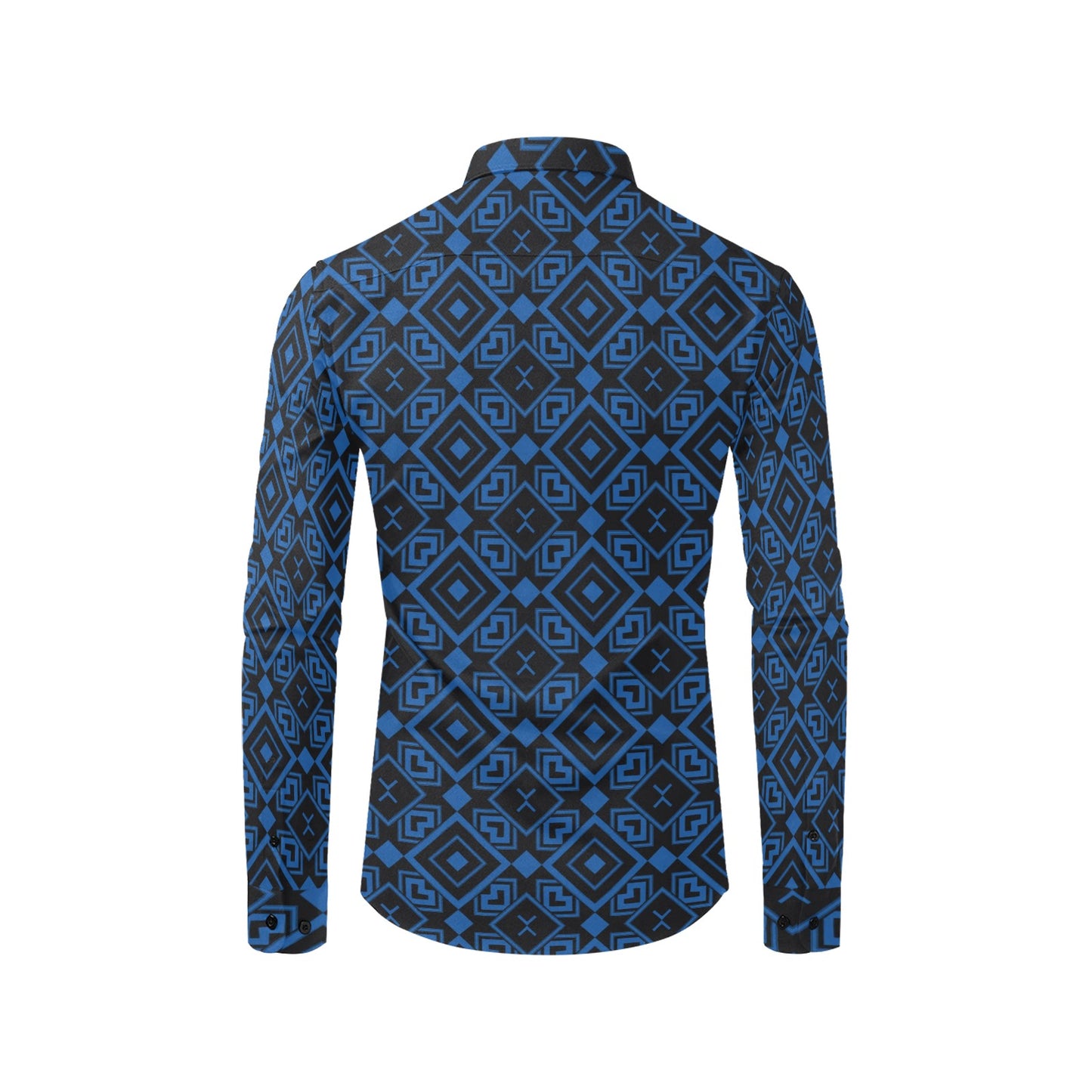 Black Blue Geometric Long Sleeve Men Button Up Shirt, Abstract Modern Print Casual Buttoned Collared Designer Dress Shirt Chest Pocket