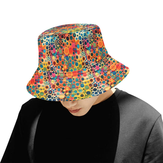 Funky Bucket Hat Cap, Groovy Dots Psychedelic Retro Vintage Disco Summer Festival Cute Women Ladies Men Designer Beach Sun Shade Y2K Golf