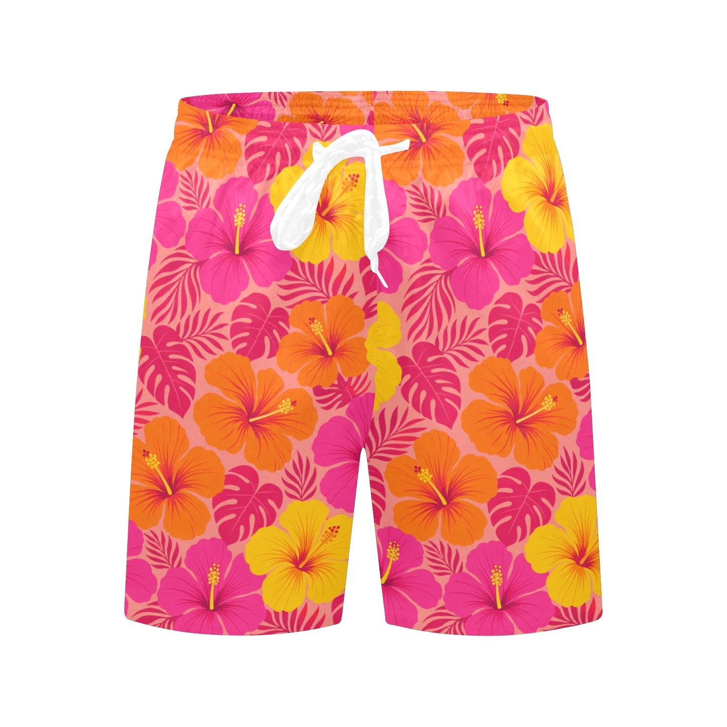 Matching Couple Swimwear Set, Tropical Hibiscus Bikini Set Pink Orange Floral Top High Waisted Cheeky Bottom Swimsuit Bathing Suit Two Piece