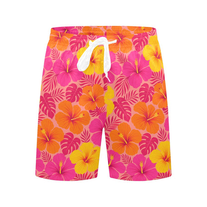 Matching Couple Swimwear Set, Tropical Hibiscus Bikini Set Pink Orange Floral Top High Waisted Cheeky Bottom Swimsuit Bathing Suit Two Piece