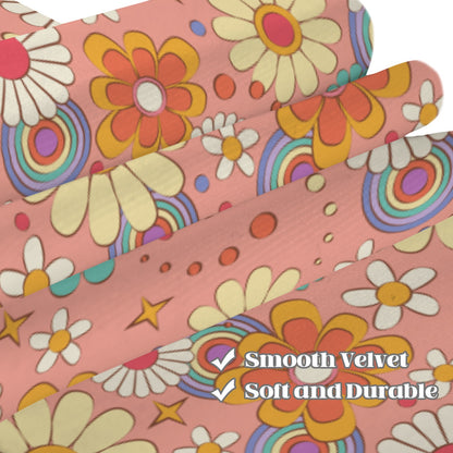 Pink Floral Window Curtain, Groovy Flowers Retro Kitchen Living Room Bedroom Bathroom Fabric Rod Pocket Decor Housewarming Home 63 Inch