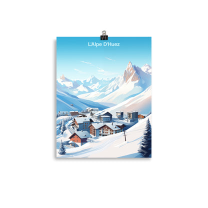 L'Alpe D'Huez Ski Poster Print, Resort Snow Retro Vintage Wall Art Vertical Travel Paper Artwork Small Large Cool Room Decor