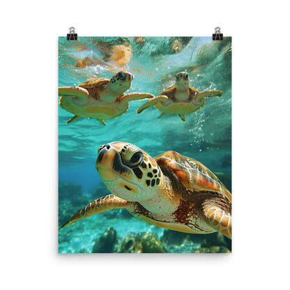 Sea Turtle Poster Print, Underwater Picture Photo Wall Image Art Vertical Paper Artwork Small Large Cool Room Office Decor