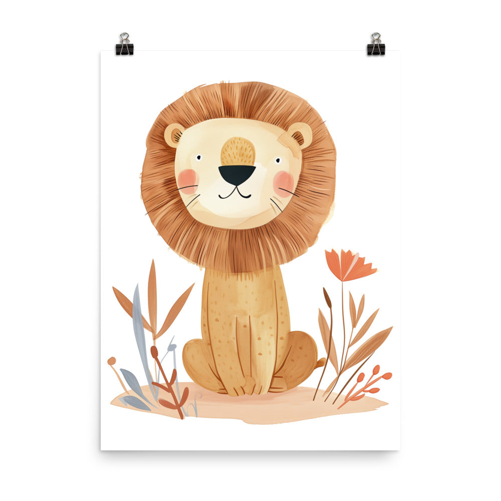 Lion Poster Print, Nursery Animal Cute Wall Image Art Vertical Paper Artwork Small Large Cool Room Office Kids Decor