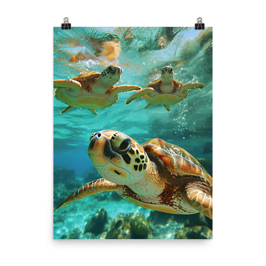 Sea Turtle Poster Print, Underwater Picture Photo Wall Image Art Vertical Paper Artwork Small Large Cool Room Office Decor