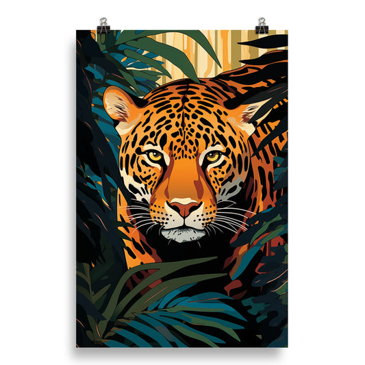 Jaguar Poster Print, Leopard Animal Forest Wall Art Vertical Paper Artwork Small Large Cool Room Office Decor
