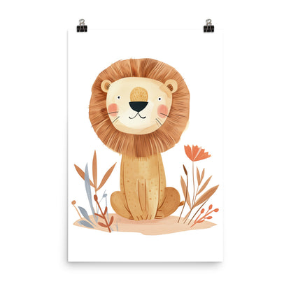 Lion Poster Print, Nursery Animal Cute Wall Image Art Vertical Paper Artwork Small Large Cool Room Office Kids Decor