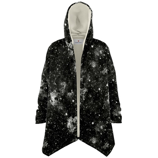 Black Galaxy Hooded Cloak, Space Universe Dark Matter Men Women Winter Warm Mink Blanket Festival Rave Wearable Cape Pockets Starcove Fashion