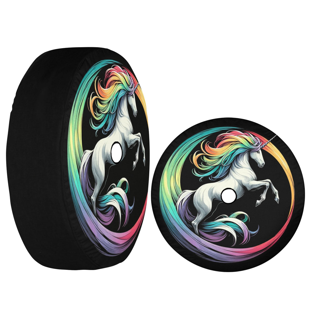Unicorn Horse Spare Tire Cover, Rainbow Cool Backup Camera Hole Rear Spare Extra Wheel Unique RV Back Cars RV Men Women Trailer Campers - Starcove Fashion