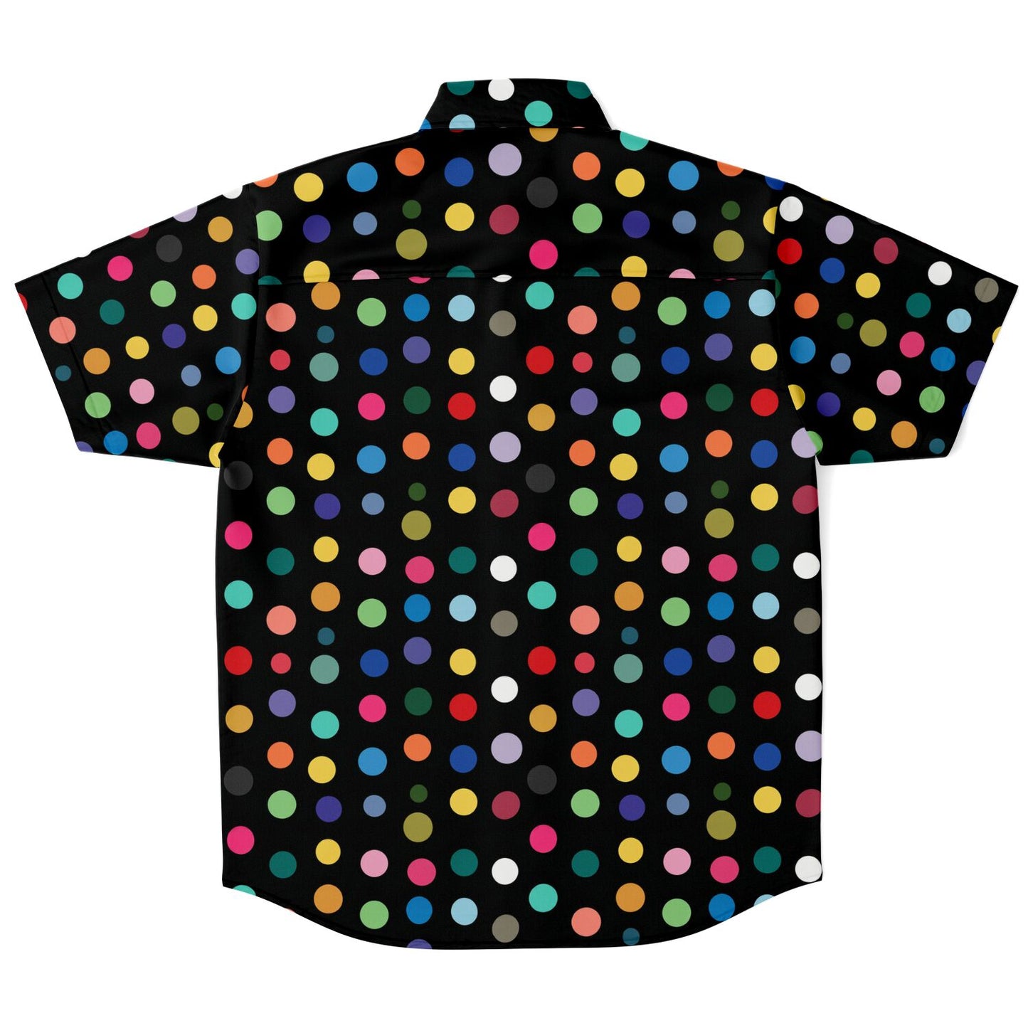 Vibrant Polk Dots Men Button Up Shirt, Colorful Festival Short Sleeve Print Casual Buttoned Down Summer Male Guys Collared Designer Dress