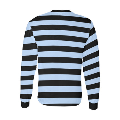 Black and Light Blue Men Long Sleeve Striped TShirt, Graphic Vintage Retro Broad Stripes Crewneck Unisex Women Designer Male Guys Tee Shirt