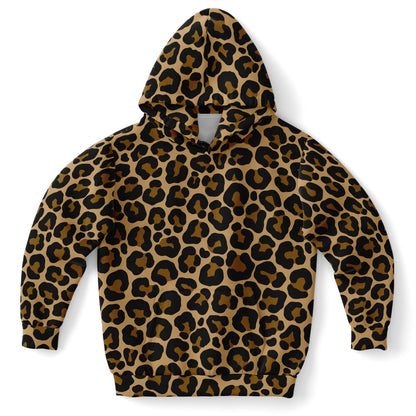 Leopard Kids Pullover Hoodie, Animal Cheetah Brown Print Girls Boy Toddler Youth Children Fleece Cozy Cotton Hooded Sweatshirt Pockets