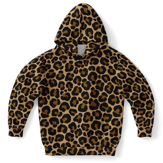 Leopard Kids Pullover Hoodie, Animal Cheetah Brown Print Girls Boy Toddler Youth Children Fleece Cozy Cotton Hooded Sweatshirt Pockets