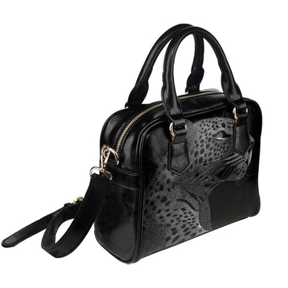Leopard Purse, Animal Black Monochrome Cheetah Cute Small Shoulder Bag Vegan Leather Women Ladies Crossbody Designer Handbag Bag