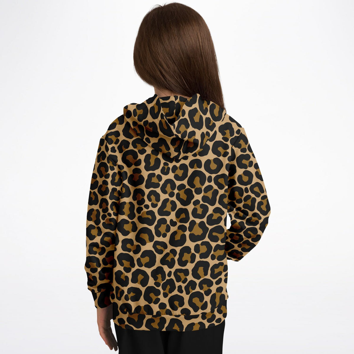 Leopard Kids Pullover Hoodie, Animal Cheetah Brown Print Girls Boy Toddler Youth Children Fleece Cozy Cotton Hooded Sweatshirt Pockets