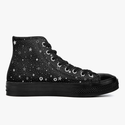 Stars High Top Shoes Sneakers, Space Black White Men Women Lace Up Footwear Rave Canvas Streetwear Designer Ladies Guys Gift