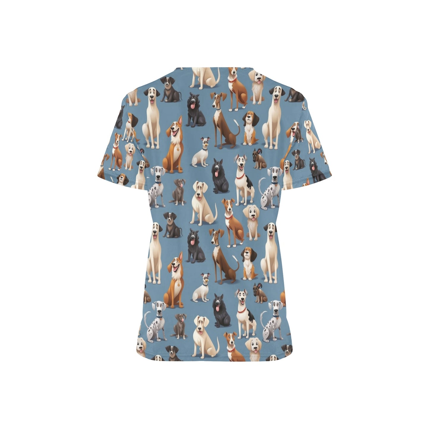 Dog Breed Medical Scrubs Top Women, Pet Animal Grooming Clinic Ladies Female Plus Size Nursing Nurse Vet Veterinary Hospital Uniform Pockets