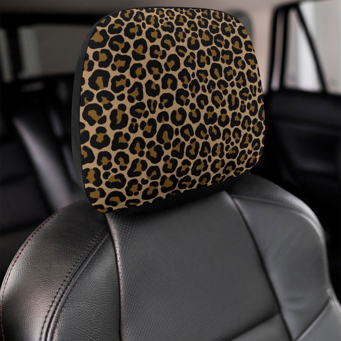 Leopard Car Seat Headrest Cover, Animal Print Leopard Brown Truck Suv Van Vehicle Accessory Auto Decoration Protector New Car Gift