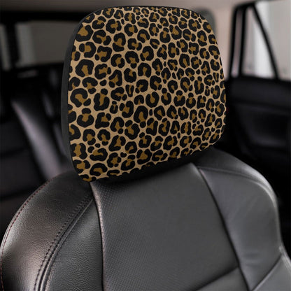 Leopard Car Seat Headrest Cover, Animal Print Leopard Brown Truck Suv Van Vehicle Accessory Auto Decoration Protector New Car Gift