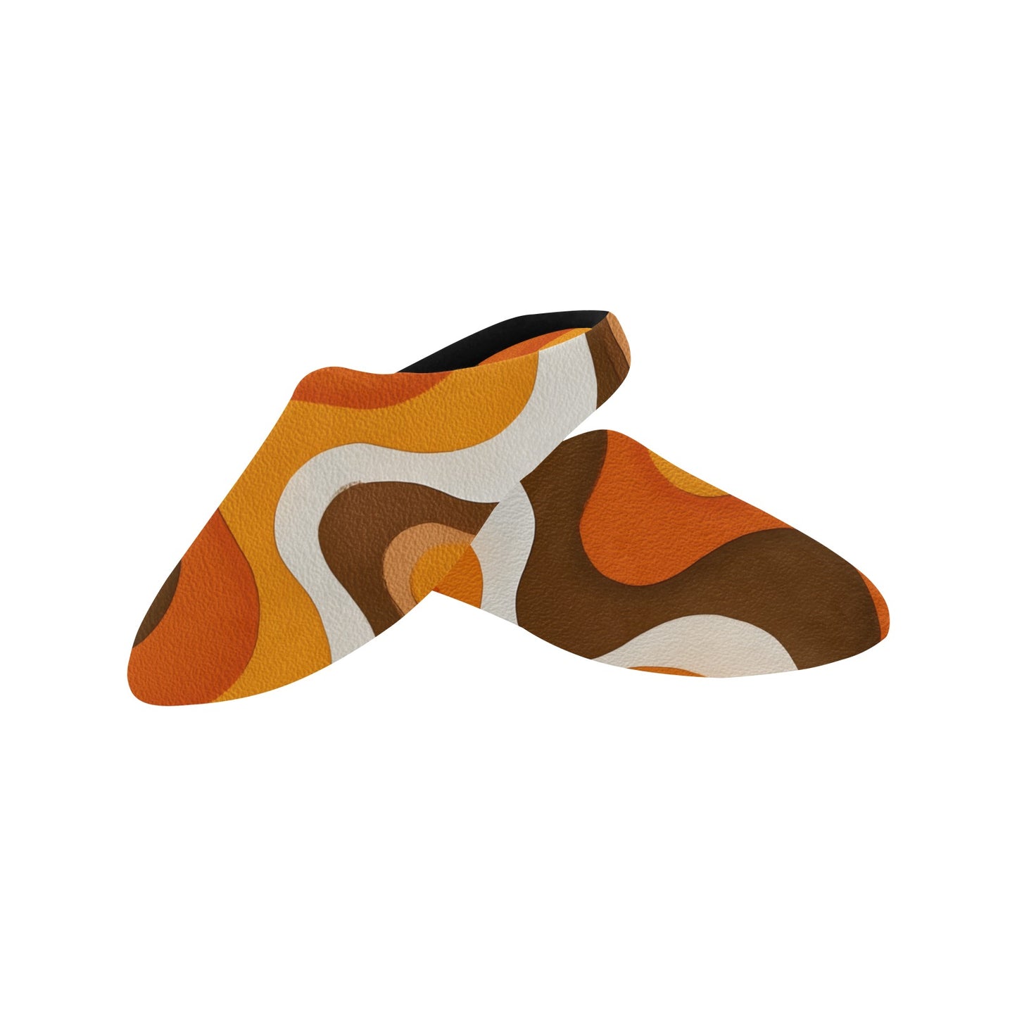 Retro Brown Women's Slippers, Vintage Orange 70s Ladies House Slide Cute Handmade Bedroom Warm Winter Cozy Designer Slip On Cotton Shoes