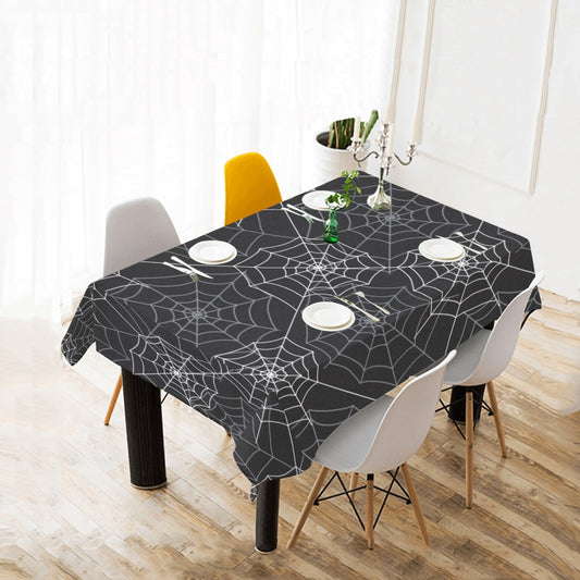 Halloween Spiderweb Tablecloth Cover, Black Spider Scary Spooky Linen Rectangle Home Decor Decoration Cloth Table Dining Room Party