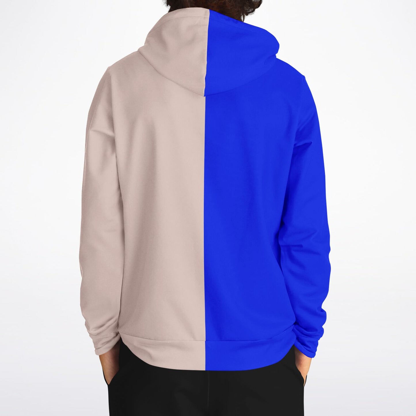 Half Blue Half Beige Hoodie, Two Tone Color Split Pullover Men Women Adult Aesthetic Graphic Cotton Hooded Sweatshirt with Pockets Designer Plus Size - Starcove Fashion