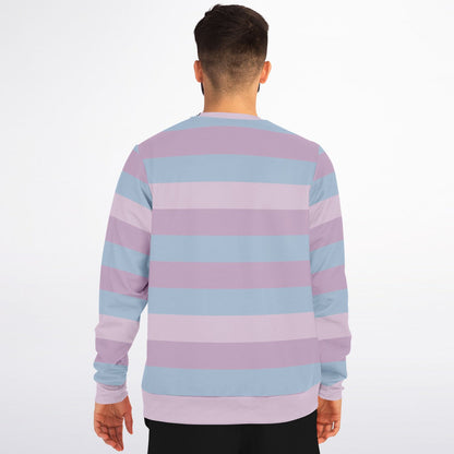 Pastel Striped Sweatshirt, Pink Purple Blue Kawaii Aesthetic Multi Color Crewneck Fleece Cotton Sweater Jumper Pullover Men Women Top