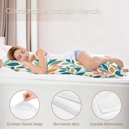 Botanical Leaf Body Pillow Case,  Flowers Nature Coral Sage Green Ivory Long Large Bed Accent Pillowcase Print Throw Decorative Cover