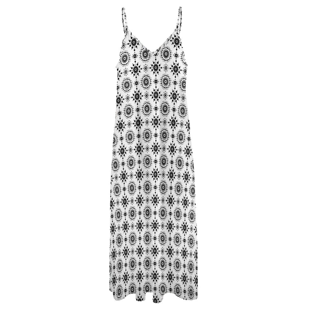 Black White Boho Maxi Dress, Long Spaghetti Straps Women Sleeveless Casual Cute Designer Elegant Plus Size Cocktail Party Summer Designer L / White Black White Boho Maxi Dress, Long Spaghetti Straps Women Sleeveless Casual Cute Designer Elegant Plus Size Cocktail Party Summer Designer L / White