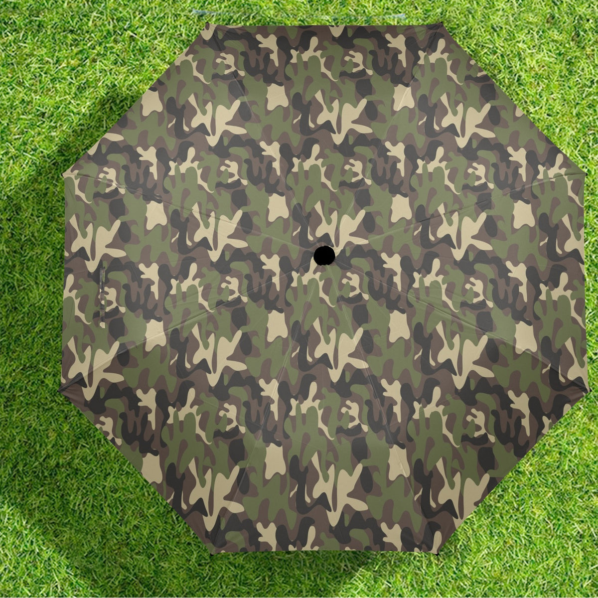 Camo Umbrella, Green Camouflage Print Golf Anti-UV Semi-Automatic Sun Rain Parasol Large Compact Windproof Designer Luxury Men Women