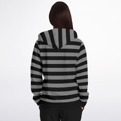 Black Grey Striped Zip Up Hoodie, Gray Stripes Full Zipper Pocket Men Women Unisex Adult Aesthetic Graphic Cotton Fleece Hooded Sweatshirt