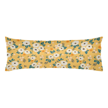 Yellow Floral Body Pillow Case, Flowers Retro Vintage Long Large Bed Accent Print Throw Decor Decorative Cover Cushion 20x54