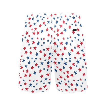 American Flag Stars Men Swim Trunks, Red White Blue Shorts USA Beach Pockets Mesh Lining Drawstring 4th of July Bathing Plus Size Patriotic - Starcove Fashion