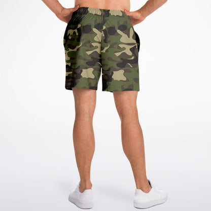 Camo Men Shorts, Camouflage Green Army Beach Mid Length 7" Inch Inseam Casual with Pockets Drawstring Casual Designer Summer