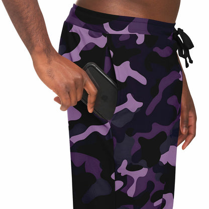 Black Purple Camo Joggers Sweatpants with Pockets, Camouflage Women Men Female Ladies Fleece Comfy Cotton Sweats Pants Loungewear Bottoms