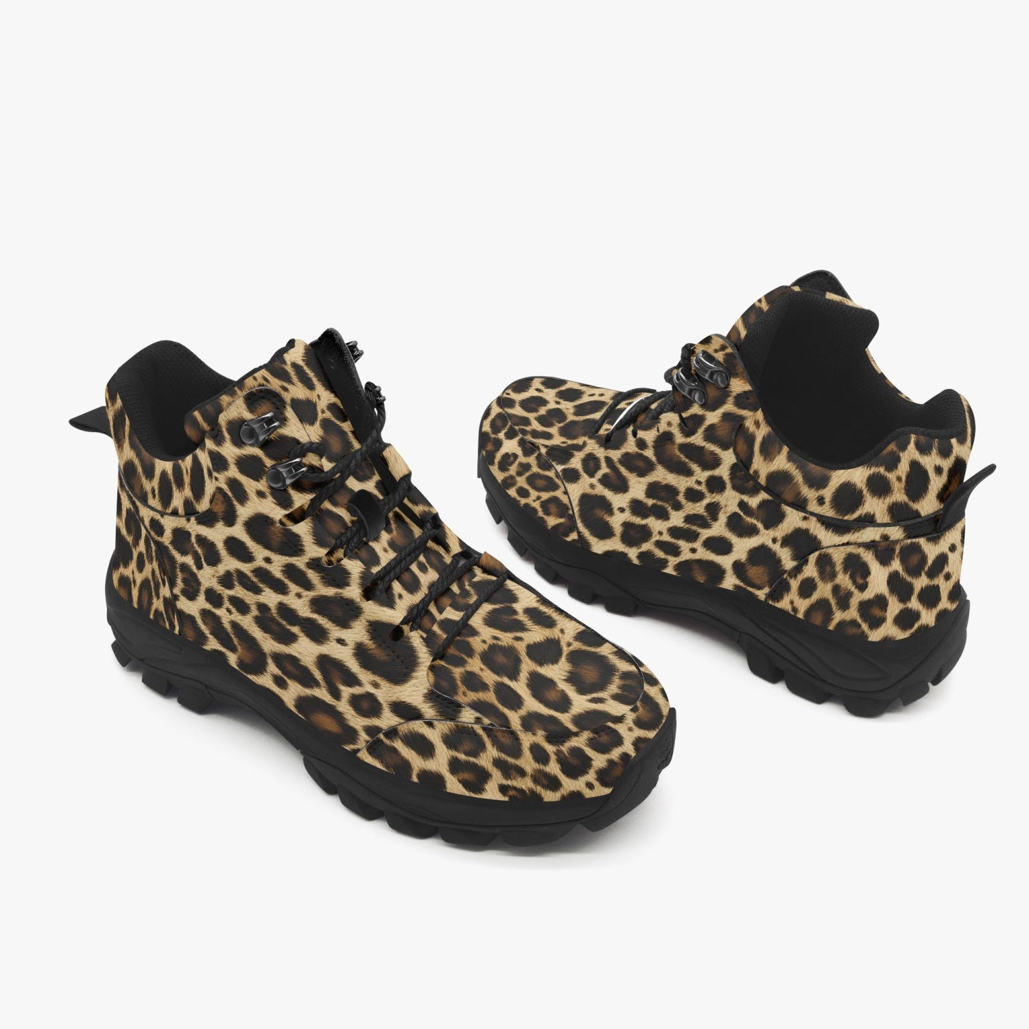 Leopard Print Hiking Leather Boots, Animal Cheetah Outdoor Walking