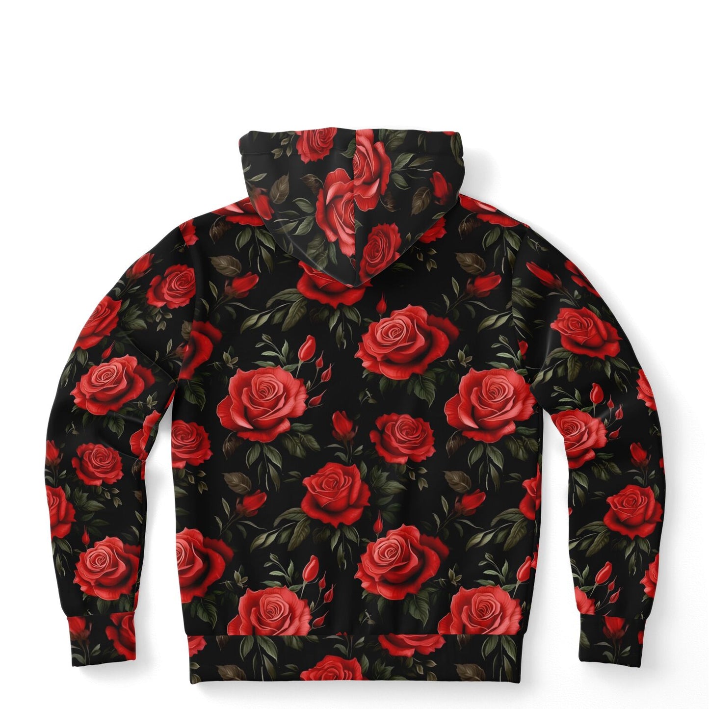Red Roses Hoodie, Black Floral Flowers Pullover Men Women Adult Aesthetic Graphic Cotton Hooded Sweatshirt with Pockets